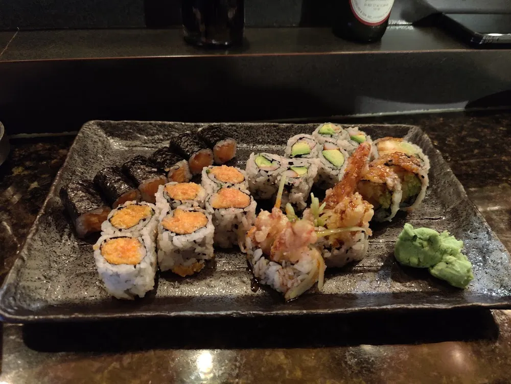 Salmon Roll Spicy Salmon California Hand Roll & Shrimp Tempura Roll